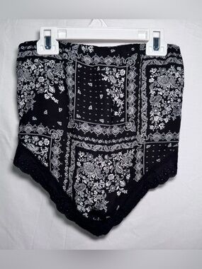 Thirty Thirty LA Paisley Floral Bandana Tube Top Black White Small Y2K Boho